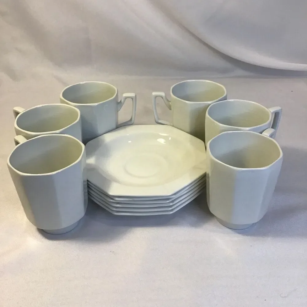 W H Grindley Ascot Satin White Ironstone Cup and Saucer Set of 6